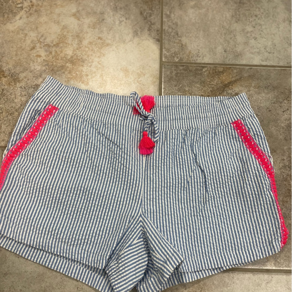 Hot Pink & Seersucker Drawstring Shorts